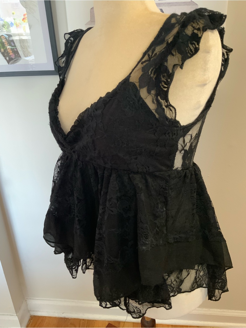 KIMCHI BLUE ESTHER HANKY HEM LACE BABYDOLL BLOUSE XL - Picture 7 of 10